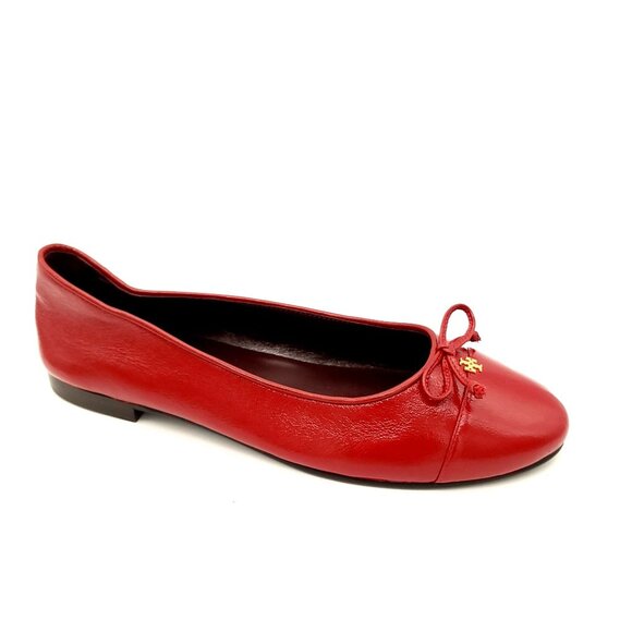 NEW Tory Burch Cap Toe Ballet Flats Womens 9.5 Red Luxury Designer Contemporary - Picture 1 of 8